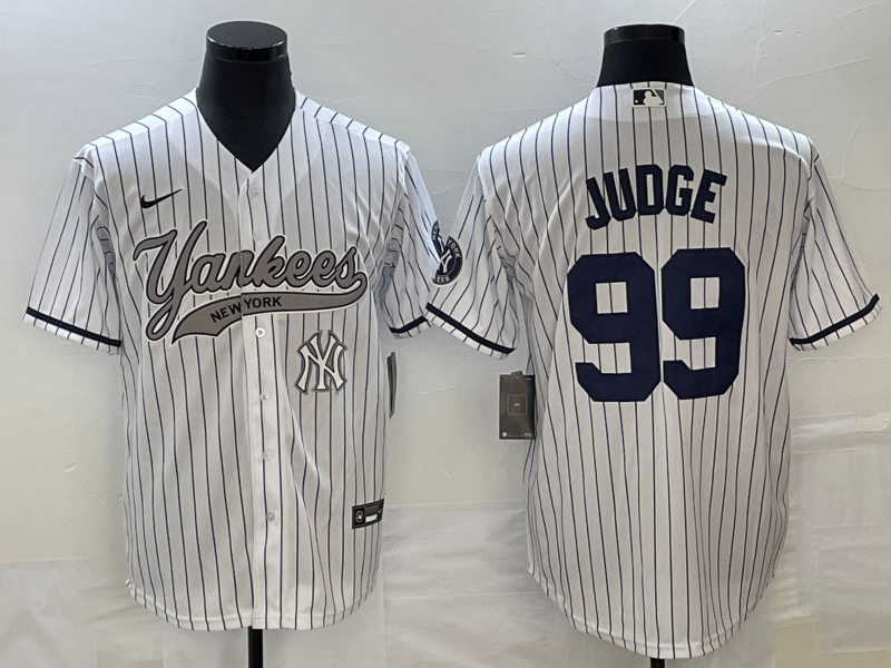 Men's New York Yankees #99 Aaron Judge White With Patch Cool Base Stitched Baseball Jersey